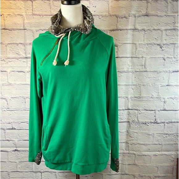 & Green Hoodie with Grey /White Polka Dot sleeve Pads Size XL‎ - Picture 1 of 7